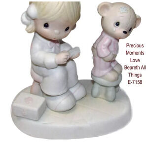 Precious Moments Figurine Love Beareth All Things 1981 E-7158 Nurse Bear Enesco